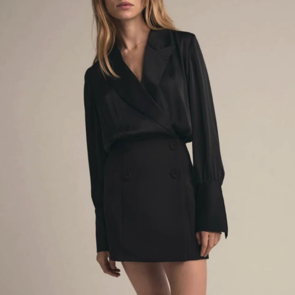 NWT Favorite Daughter The I Can Fix Him Dress Black Satin Classic Cocktail 0/6/8